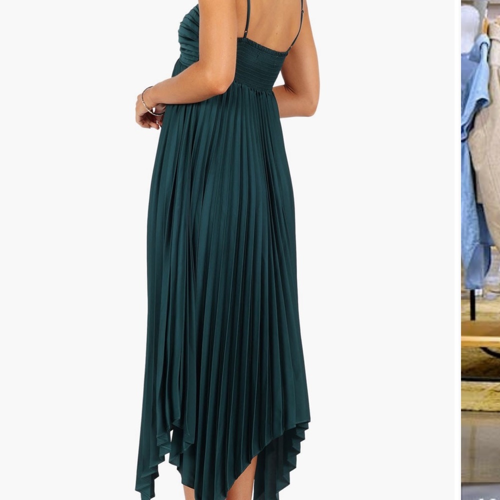 Pleated Spaghetti Strap Midi Dress in Teal - Picture 2 of 12